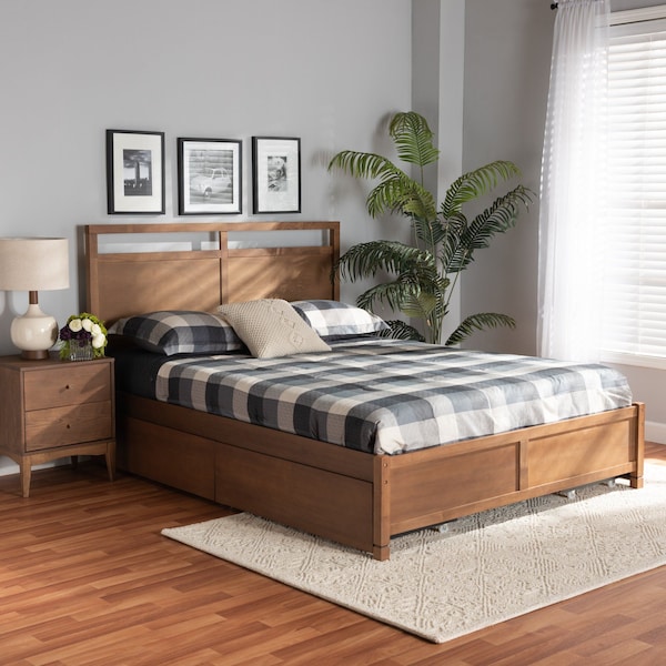 Baxton Studio Saffron ModernWalnut Brown Finished Wood Full Size 4-Drawer Platform Storage Bed 196-11504-11507-ZORO - main